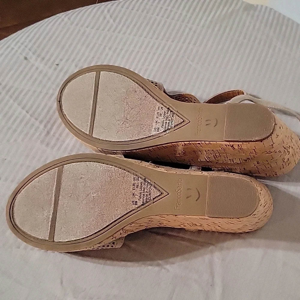 FRANCO SARTO Clinton2 cork wedges taupe faux‎ suede open toe sandals 7 Summer
